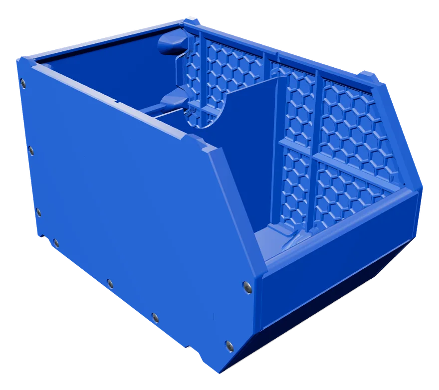 Bac à bec plastique bleu sur mesure avec une cloison