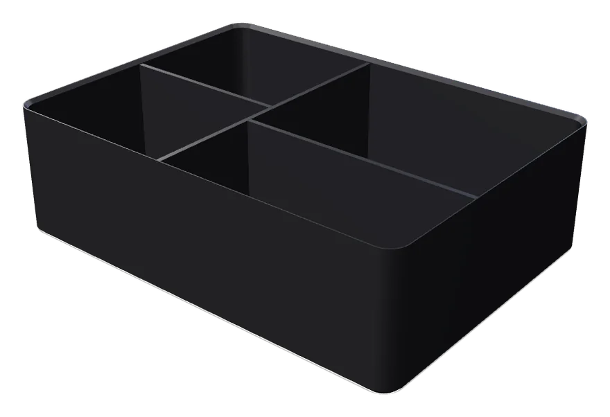 Boîte de rangement noire à quatre compartiments